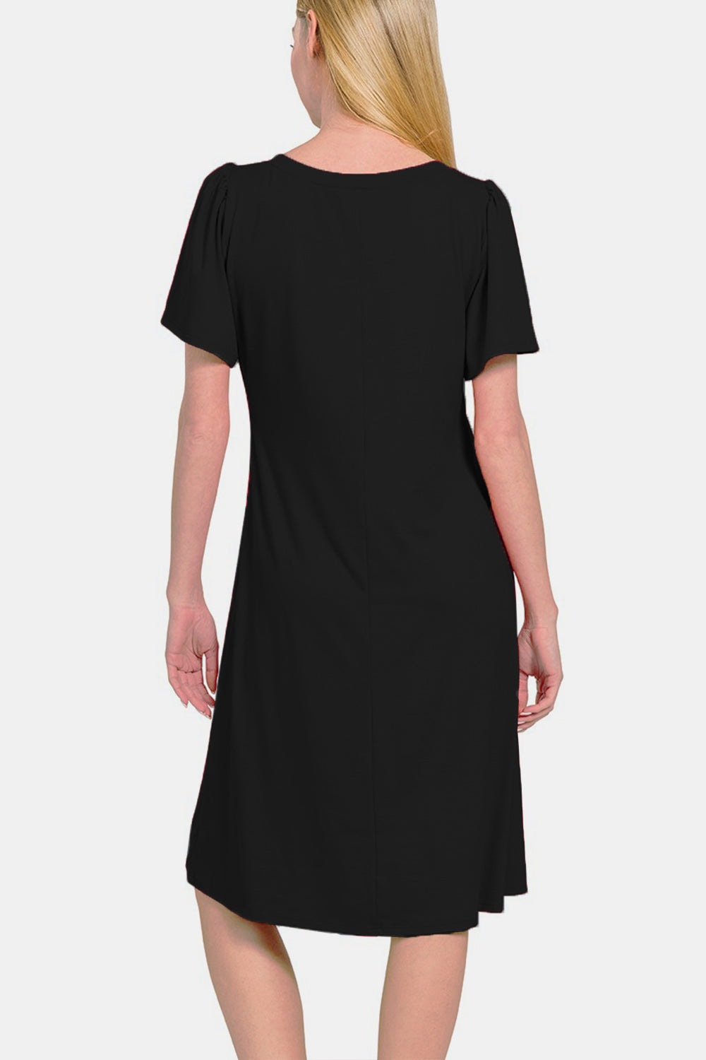 Zenana V-Neck Short Sleeve Black Dress