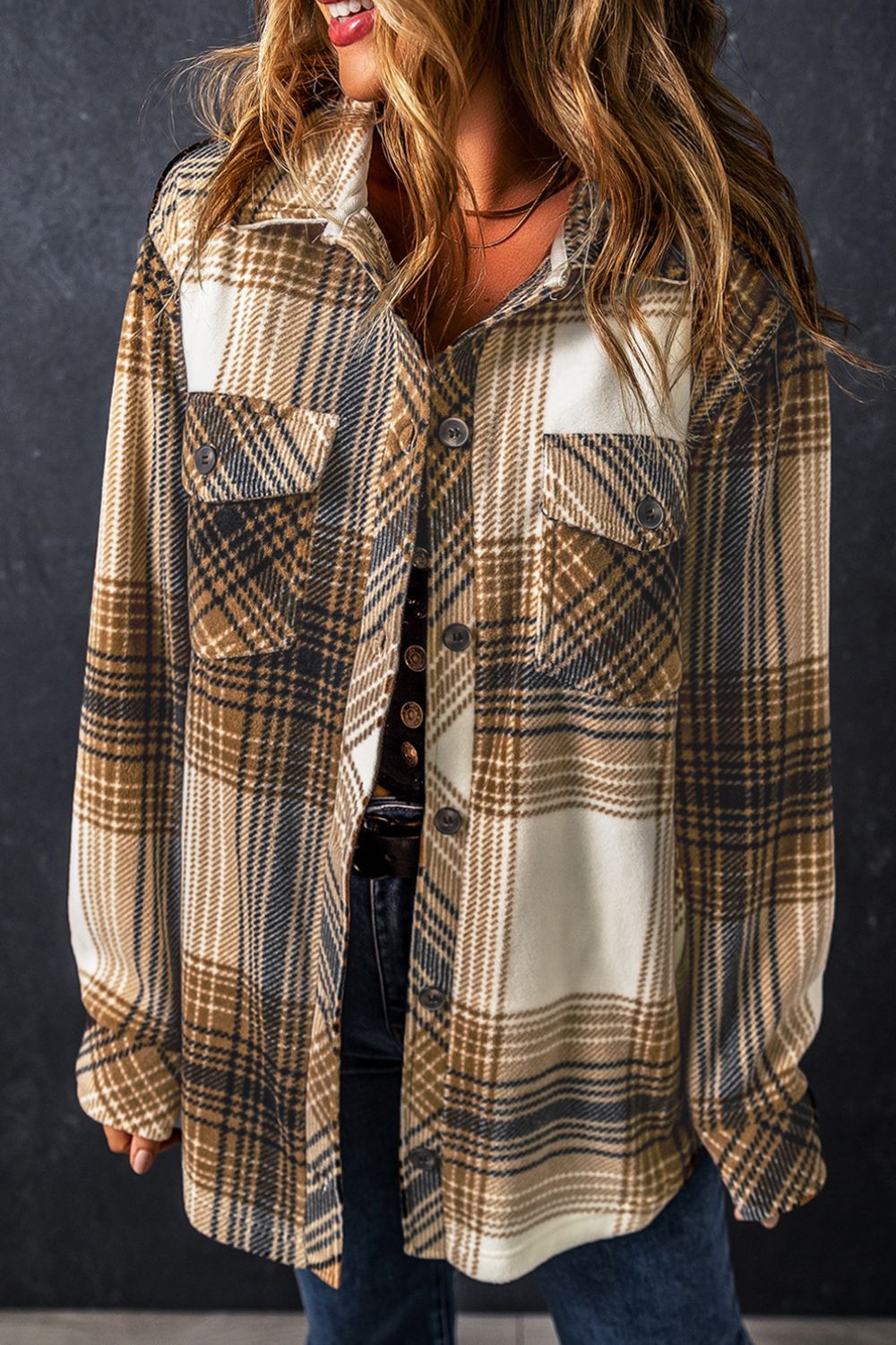 Plaid Button Up Long Sleeve Shacket