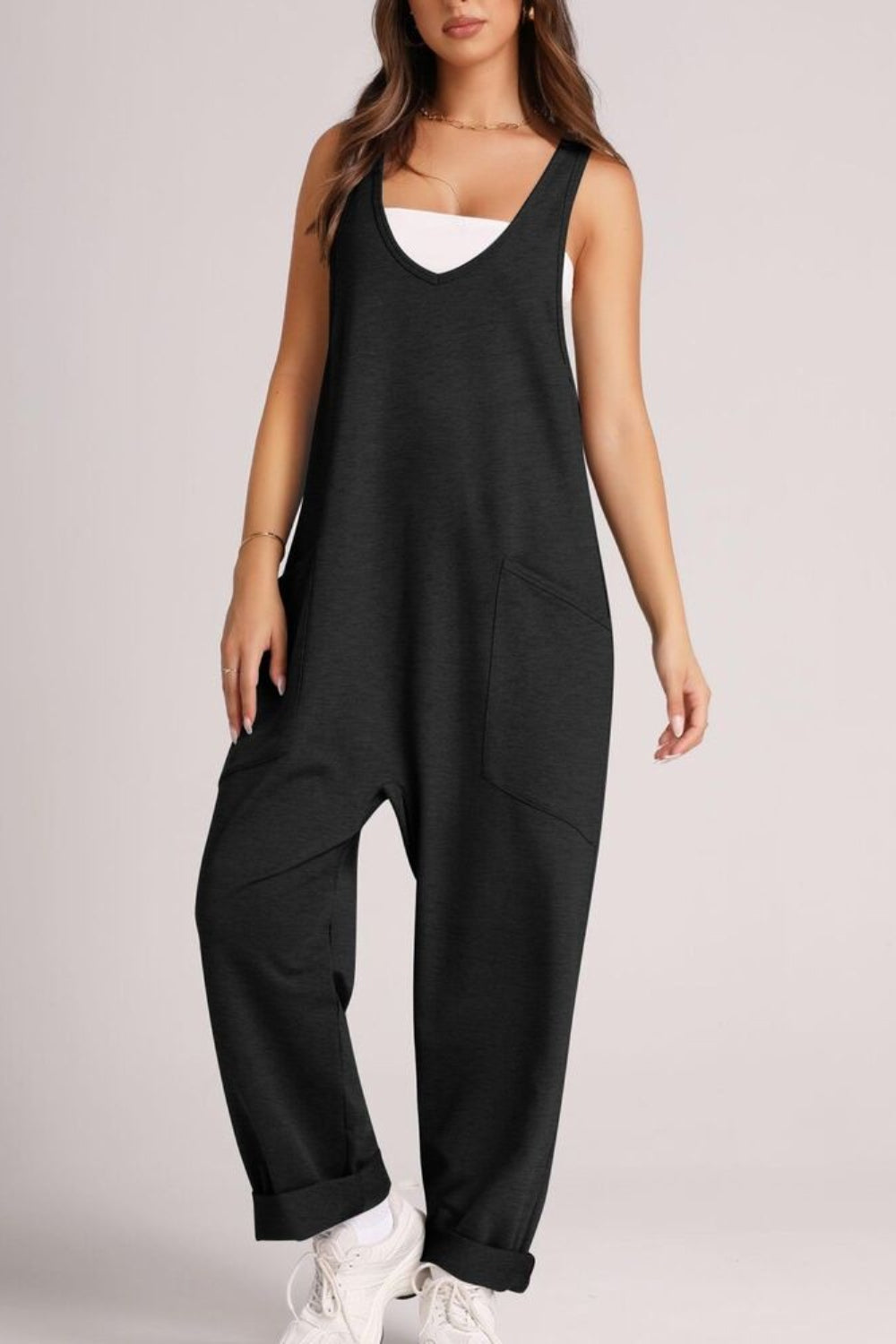 Wide Strap Jumpsuit with Pockets