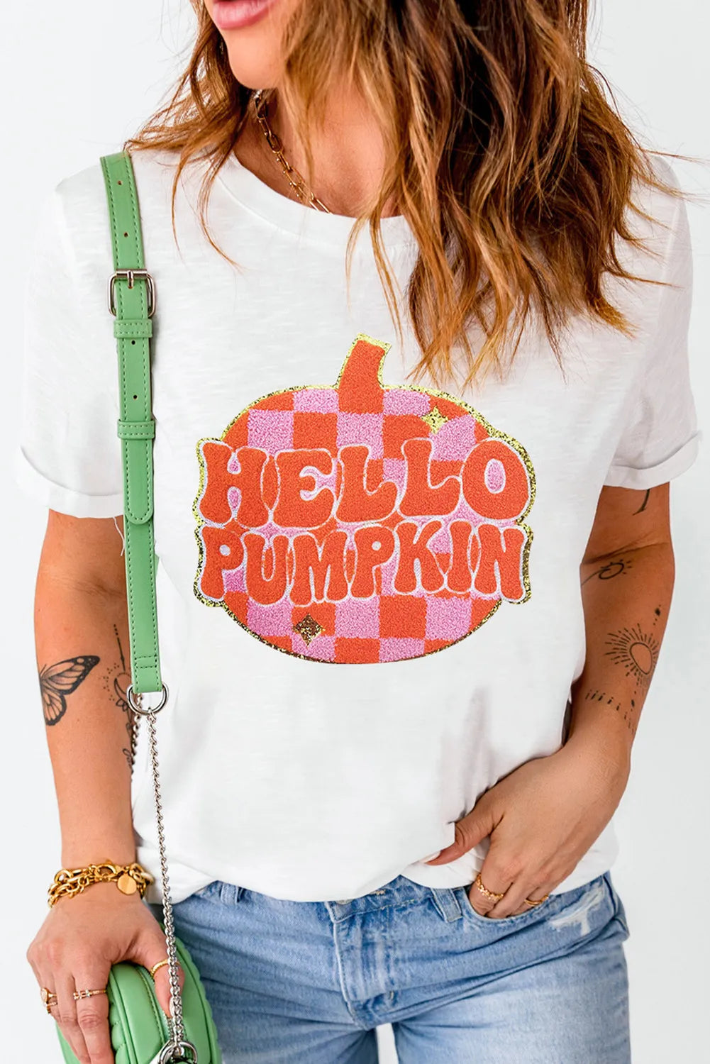 Pumpkin Round Neck Short Sleeve T-Shirt