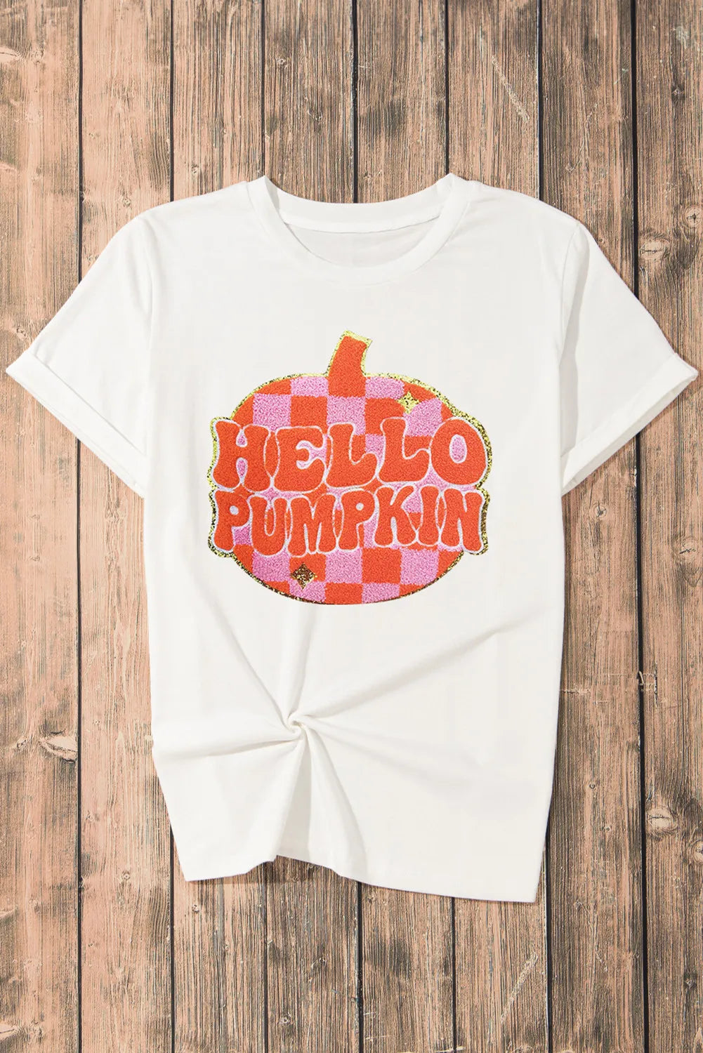 Pumpkin Round Neck Short Sleeve T-Shirt