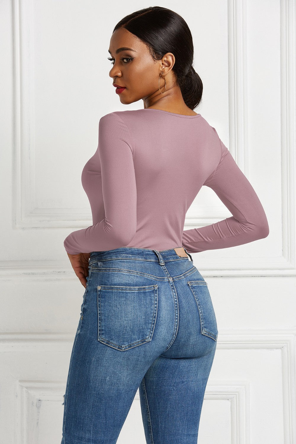 Half Zip Scoop Neck Long Sleeve Bodysuit