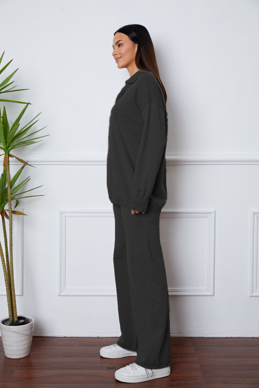 Dropped Shoulder Sweater and Long Pants Set