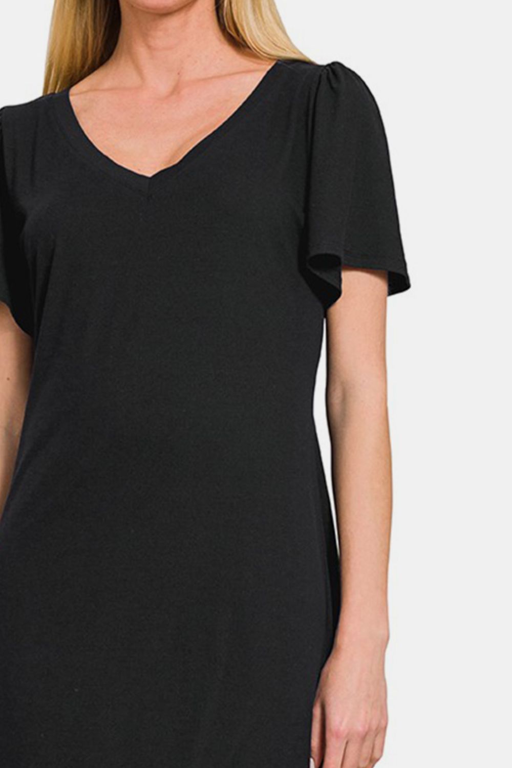 Zenana V-Neck Short Sleeve Black Dress