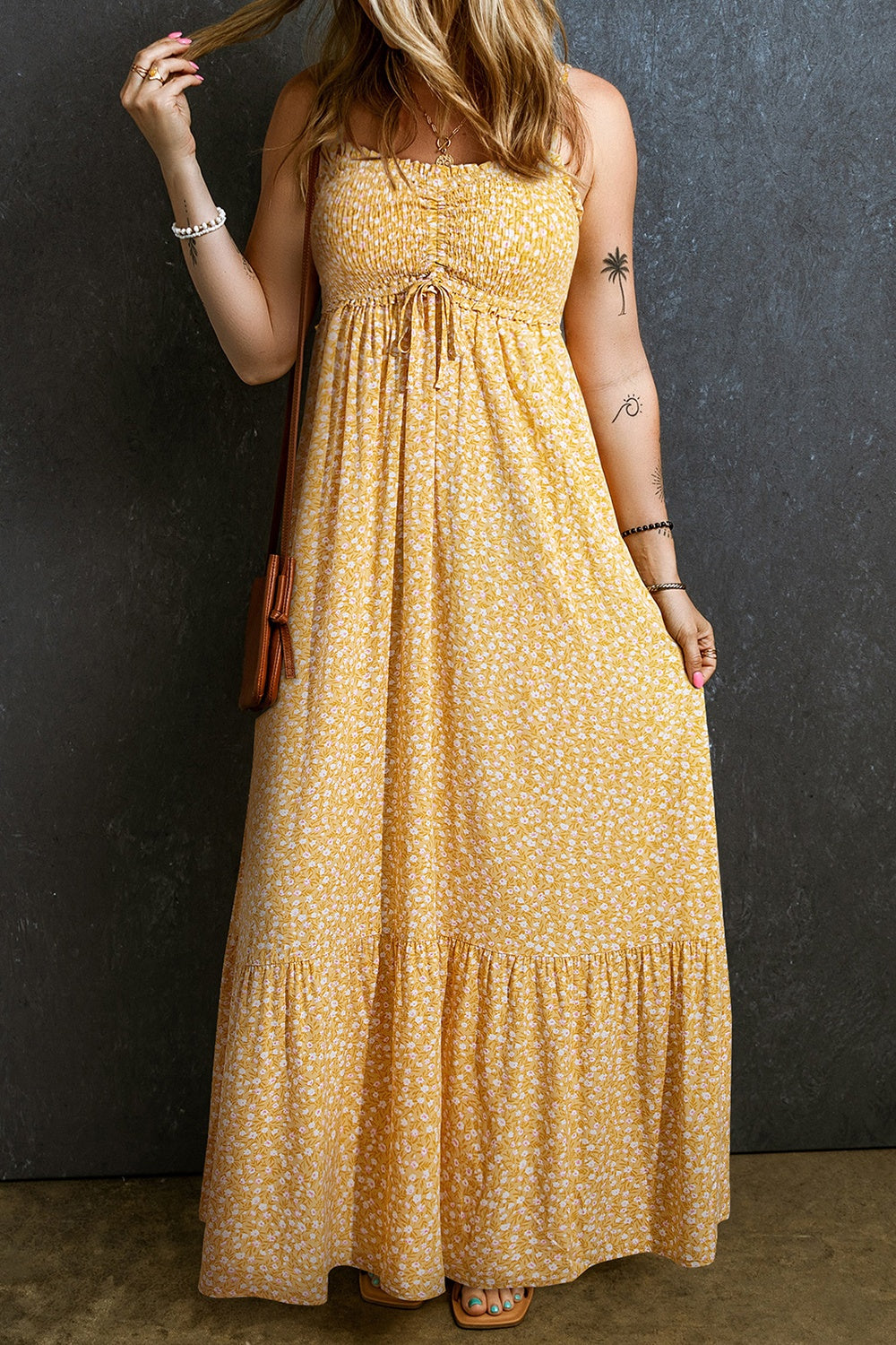 Smocked Printed Square Neck Maxi Cami Dress