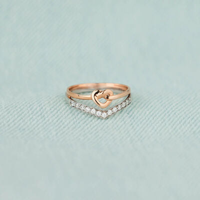 Knotted Heart Shape Inlaid Zircon Ring