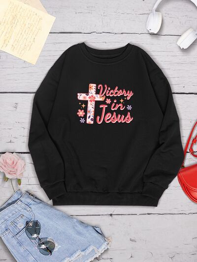 VICTORY IN JESUS Round Neck Sweatshirt