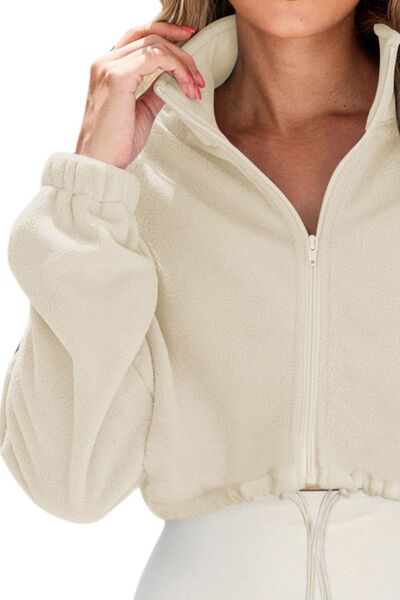 Drawstring Zip Up Dropped Shoulder Outerwear