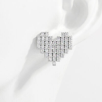 925 Sterling Silver Inlaid Zircon Heart Stud Earrings