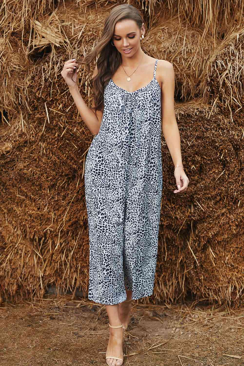 Printed Spaghetti Strap Low Back Jumpsuit