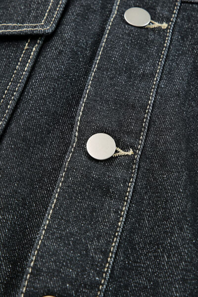 Pocketed Button Up Dropped Shoulder Denim Jacket