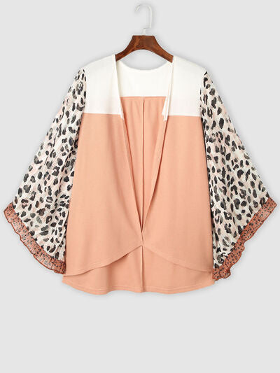 Plus Size Waffle-Knit Frill Leopard Cover Up