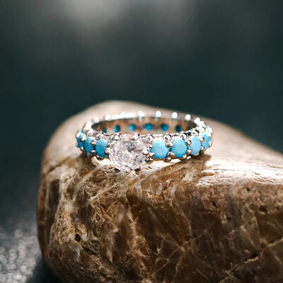 Inlaid Artificial Turquoise Zircon 925 Sterling Silver Ring